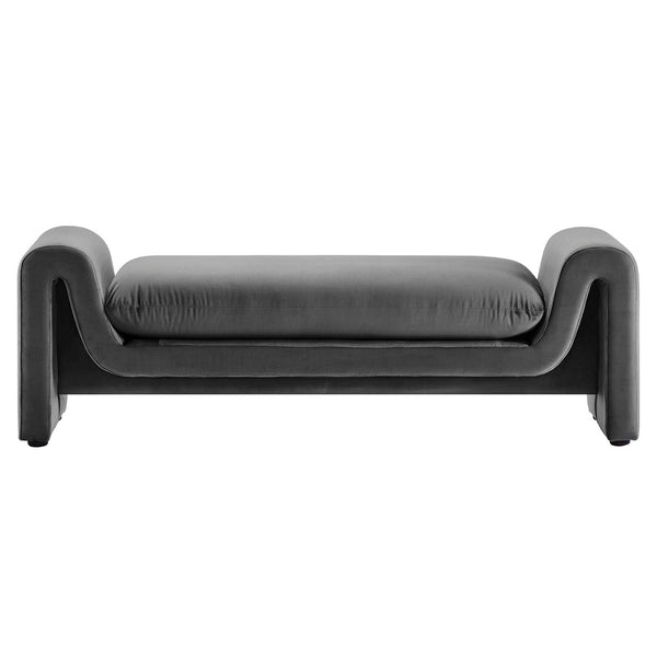 Modway Furniture Waverly Performance Velvet Bench - Sculptural Accent Seating for Modern Living & Stylish Spaces Gray EEI-6380-GRY