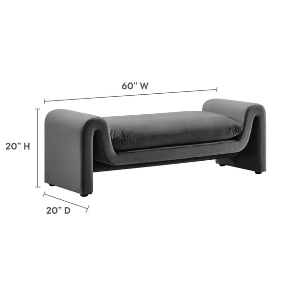 Modway Furniture Waverly Performance Velvet Bench - Sculptural Accent Seating for Modern Living & Stylish Spaces Gray EEI-6380-GRY