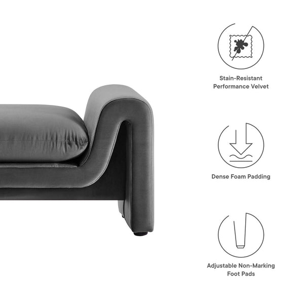 Modway Furniture Waverly Performance Velvet Bench - Sculptural Accent Seating for Modern Living & Stylish Spaces Gray EEI-6380-GRY