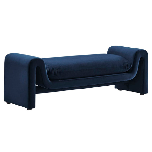 Modway Furniture Waverly Performance Velvet Bench - Sculptural Accent Seating for Modern Living & Stylish Spaces Midnight Blue EEI-6380-MID