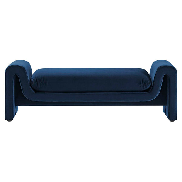 Modway Furniture Waverly Performance Velvet Bench - Sculptural Accent Seating for Modern Living & Stylish Spaces Midnight Blue EEI-6380-MID