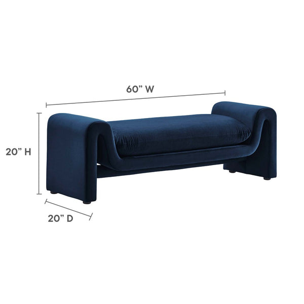Modway Furniture Waverly Performance Velvet Bench - Sculptural Accent Seating for Modern Living & Stylish Spaces Midnight Blue EEI-6380-MID
