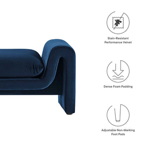 Modway Furniture Waverly Performance Velvet Bench - Sculptural Accent Seating for Modern Living & Stylish Spaces Midnight Blue EEI-6380-MID