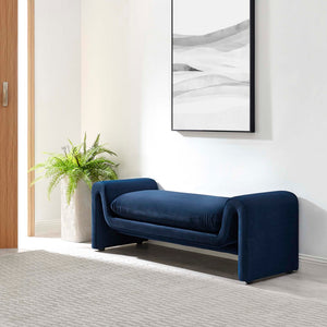 Modway Furniture Waverly Performance Velvet Bench - Sculptural Accent Seating for Modern Living & Stylish Spaces Midnight Blue EEI-6380-MID