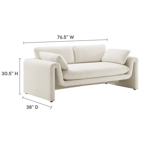 Modway Furniture Waverly Boucle Fabric Sofa by Modway - Chic Ivory Design with Removable Covers & Plush Comfort EEI-6381-IVO