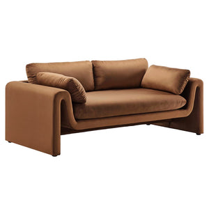 Modway Furniture Waverly Performance Velvet Sofa - Plush, Stain-Resistant Elegance for Living Rooms & Offices EEI-6382-BRN