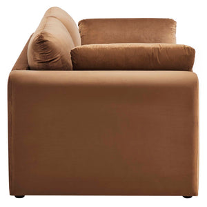Modway Furniture Waverly Performance Velvet Sofa - Plush, Stain-Resistant Elegance for Living Rooms & Offices EEI-6382-BRN