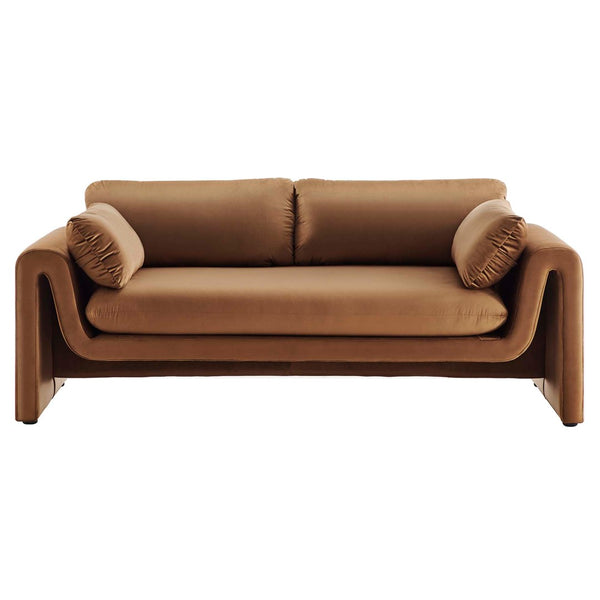 Modway Furniture Waverly Performance Velvet Sofa - Plush, Stain-Resistant Elegance for Living Rooms & Offices EEI-6382-BRN