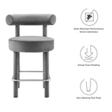 Modway Furniture Toulouse Performance Velvet Counter Stool Gray Silver 23 x 23 x 36