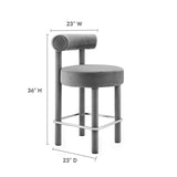 Modway Furniture Toulouse Performance Velvet Counter Stool Gray Silver 23 x 23 x 36