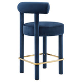 Modway Furniture Toulouse Performance Velvet Counter Stool Midnight Blue Gold 23 x 23 x 36