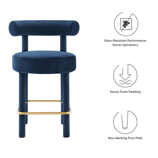 Modway Furniture Toulouse Performance Velvet Counter Stool - Chic Midnight Blue Design with Gold Accents, Fully Assembled EEI-6384-MID-GLD