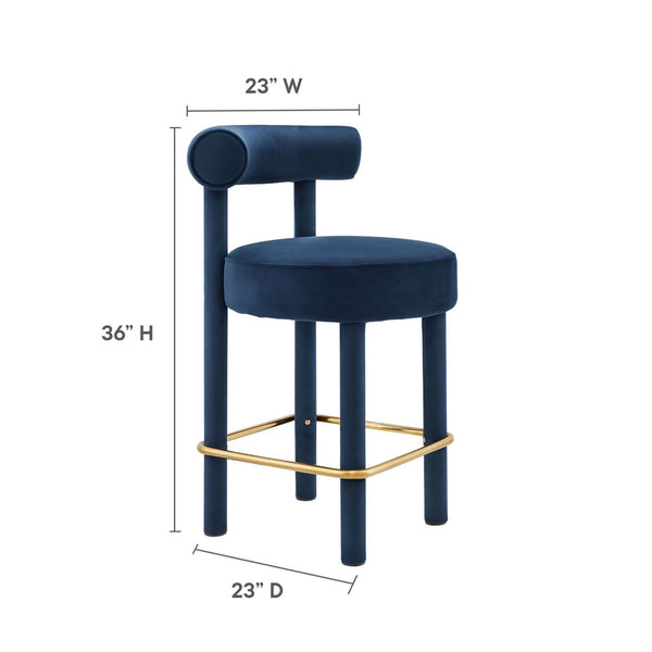 Modway Furniture Toulouse Performance Velvet Counter Stool - Chic Midnight Blue Design with Gold Accents, Fully Assembled EEI-6384-MID-GLD