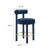 Modway Furniture Toulouse Performance Velvet Counter Stool Midnight Blue Gold 23 x 23 x 36