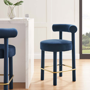Modway Furniture Toulouse Performance Velvet Counter Stool - Chic Midnight Blue Design with Gold Accents, Fully Assembled EEI-6384-MID-GLD