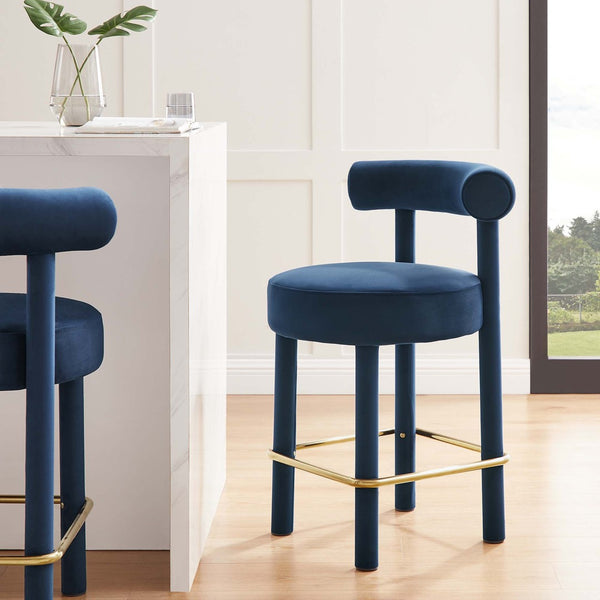 Modway Furniture Toulouse Performance Velvet Counter Stool - Chic Midnight Blue Design with Gold Accents, Fully Assembled EEI-6384-MID-GLD