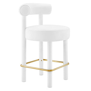 Modway Furniture Toulouse Performance Velvet Counter Stool White Gold 23 x 23 x 36