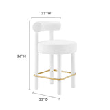 Modway Furniture Toulouse Performance Velvet Counter Stool White Gold 23 x 23 x 36