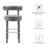 Modway Furniture Toulouse Performance Velvet Bar Stool Gray Silver 23 x 23 x 40