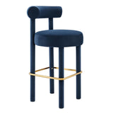 Modway Furniture Toulouse Performance Velvet Bar Stool Midnight Blue Gold 23 x 23 x 40