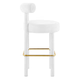 Modway Furniture Toulouse Performance Velvet Bar Stool White Gold 23 x 23 x 40