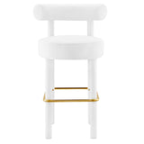 Modway Furniture Toulouse Performance Velvet Bar Stool White Gold 23 x 23 x 40