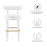 Modway Furniture Toulouse Performance Velvet Bar Stool White Gold 23 x 23 x 40