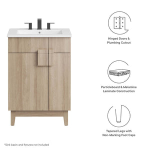 Modway Furniture Miles 24" Bathroom Vanity Cabinet - Modern Mid-Century Design with Ample Storage & Easy Assembly Oak EEI-6399-OAK