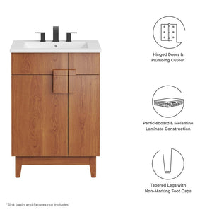 Modway Furniture Miles 24" Bathroom Vanity Cabinet - Modern Mid-Century Design with Ample Storage & Easy Assembly Walnut EEI-6399-WAL
