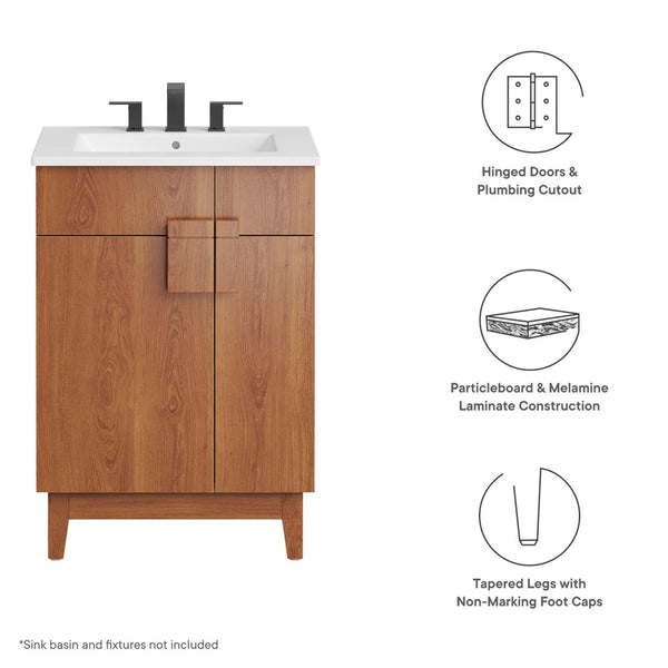 Modway Furniture Miles 24" Bathroom Vanity Cabinet - Modern Mid-Century Design with Ample Storage & Easy Assembly Walnut EEI-6399-WAL