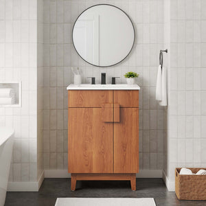 Modway Furniture Miles 24" Bathroom Vanity Cabinet - Modern Mid-Century Design with Ample Storage & Easy Assembly Walnut EEI-6399-WAL