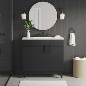 Modway Furniture Miles 36" Bathroom Vanity Cabinet - Contemporary Design with Smart Storage for Modern Spaces Black EEI-6400-BLK