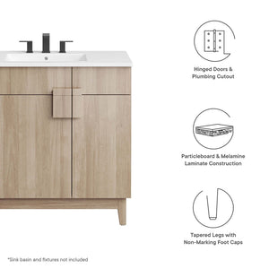 Modway Furniture Miles 36" Bathroom Vanity Cabinet - Contemporary Design with Smart Storage for Modern Spaces Oak EEI-6400-OAK