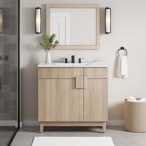 Modway Furniture Miles 36" Bathroom Vanity Cabinet - Contemporary Design with Smart Storage for Modern Spaces Oak EEI-6400-OAK