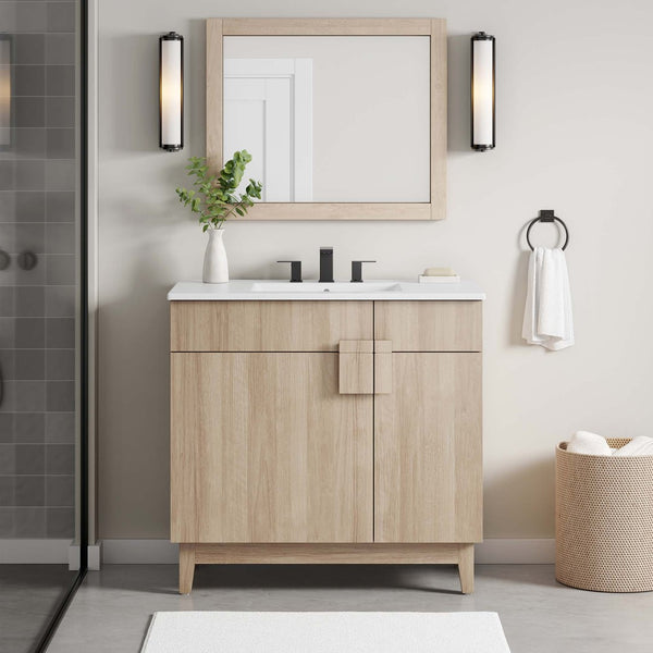 Modway Furniture Miles 36" Bathroom Vanity Cabinet - Contemporary Design with Smart Storage for Modern Spaces Oak EEI-6400-OAK