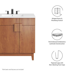 Modway Furniture Miles 36" Bathroom Vanity Cabinet - Contemporary Design with Smart Storage for Modern Spaces Walnut EEI-6400-WAL