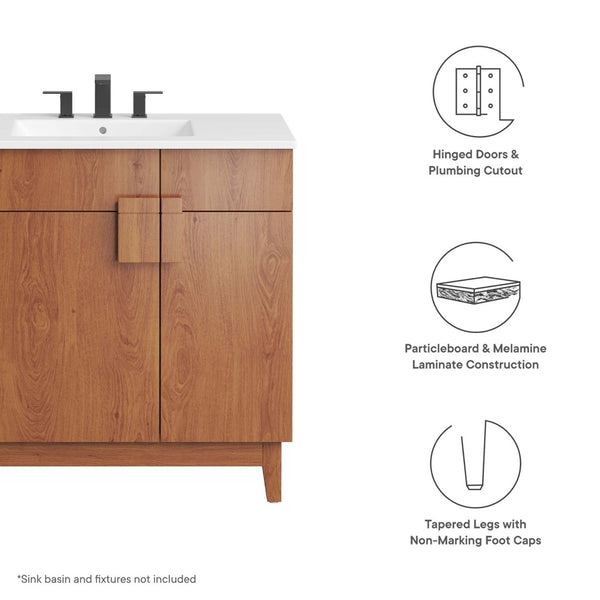 Modway Furniture Miles 36" Bathroom Vanity Cabinet - Contemporary Design with Smart Storage for Modern Spaces Walnut EEI-6400-WAL