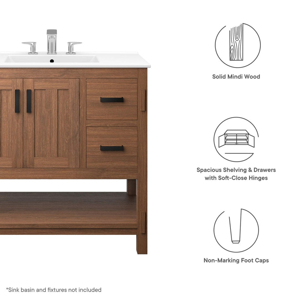 Modway Furniture Ashlyn 36" Mid-Century Wood Bathroom Vanity Cabinet with Smart Storage & Soft-Close Doors - Walnut EEI-6404-WAL