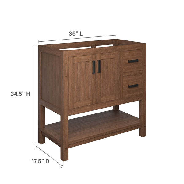 Modway Furniture Ashlyn 36" Mid-Century Wood Bathroom Vanity Cabinet with Smart Storage & Soft-Close Doors - Walnut EEI-6404-WAL
