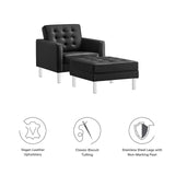 Modway Furniture Loft Tufted Vegan Leather Armchair and Ottoman Set Silver Black 32 x 58 x 32.5