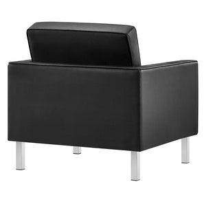 Modway Furniture Loft Tufted Vegan Leather Armchair and Ottoman Set for Stylish Comfort in Modern Living Spaces Silver Black EEI-6409-SLV-BLK-SET