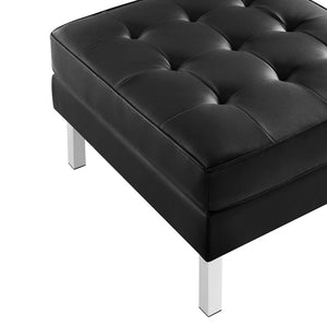 Modway Furniture Loft Tufted Vegan Leather Armchair and Ottoman Set for Stylish Comfort in Modern Living Spaces Silver Black EEI-6409-SLV-BLK-SET