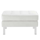 Modway Furniture Loft Tufted Vegan Leather Armchair and Ottoman Set Silver White 32 x 58 x 32.5