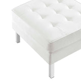 Modway Furniture Loft Tufted Vegan Leather Armchair and Ottoman Set Silver White 32 x 58 x 32.5