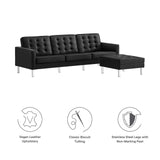 Modway Furniture Loft Tufted Vegan Leather Sofa and Ottoman Set Silver Black 32 x 118.5 x 32.5