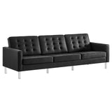 Modway Furniture Loft Tufted Vegan Leather Sofa and Ottoman Set Silver Black 32 x 118.5 x 32.5