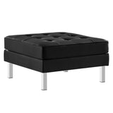 Modway Furniture Loft Tufted Vegan Leather Sofa and Ottoman Set Silver Black 32 x 118.5 x 32.5