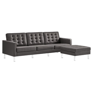 Modway Furniture Loft Tufted Vegan Leather Sofa and Ottoman Set – Mid-Century Modern Comfort for Any Space Silver Gray EEI-6410-SLV-GRY-SET