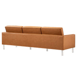 Modway Furniture Loft Tufted Vegan Leather Sofa and Ottoman Set Silver Tan 32 x 118.5 x 32.5