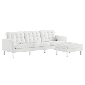 Modway Furniture Loft Tufted Vegan Leather Sofa and Ottoman Set – Mid-Century Modern Comfort for Any Space Silver White EEI-6410-SLV-WHI-SET